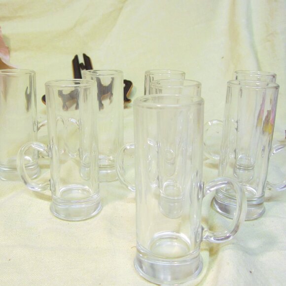 UNIQUE VTG SHOT GLASSES SET OF 8 CLEAR, TALL W/HANDLE - Picture 1 of 6